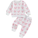 Kupretty Toddler Baby Girl Valentine’s Day Outfits Heart Waffle Knit Sweatshirts and Pants Set Fall Winter Spring Clothes