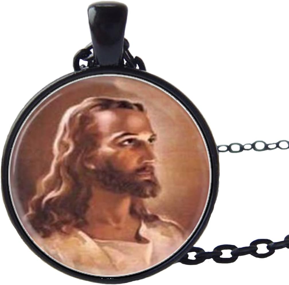 Blazing Autumn Religious Jesus Pendant Necklace Photo Glass Dome Jewelry (Jesus)