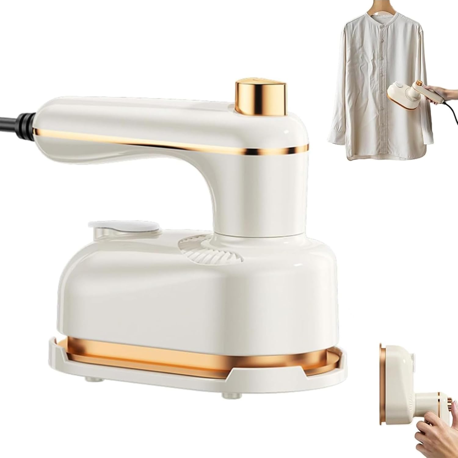 Photo 1 of 2-in-1 Handheld Steam Iron with Anti-Scald Base – Compact Portable Steamer for Clothes, 1000W Fast Heating in Just 5 Seconds – Ideal Mini Travel Iron for Home & Dorm(Milky white)