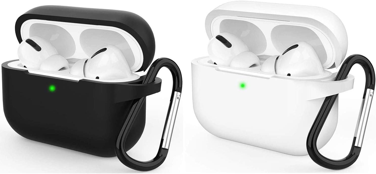 [2Pack] CaseHQ Case Compatible for AirPods Pro 2nd/1st Generation(2022/2019) Case,with Anti-Lost Carabiner.[Front LED Visible] Protective Silicone Cover and Skin Shockproof Portable -Black+White