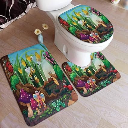 Amazon.com: Ahuimin Bath Rug Set 3 Piece, Animal,Butterfly Bee in