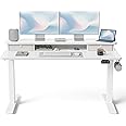 FEZIBO 55'' x 24'' Height Adjustable Electric Standing Desk with Double Drawer, Height Adjustable Computer Desk, Home Office Stand Up Table with 4 Height-Adjustable Feets & 2 Hooks, White