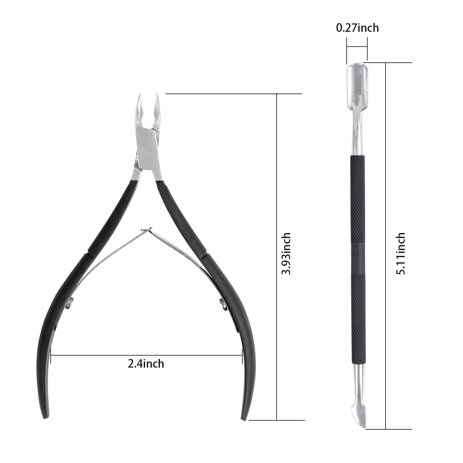 Cuticle Trimmer with Cuticle Pusher - Ejiubas Cuticle Remover Cuticle Nipper Professional Stainless Steel Cuticle Cutter Clipper Durable Pedicure Manicure Tools for Fingernails and Toenails Black: Beauty