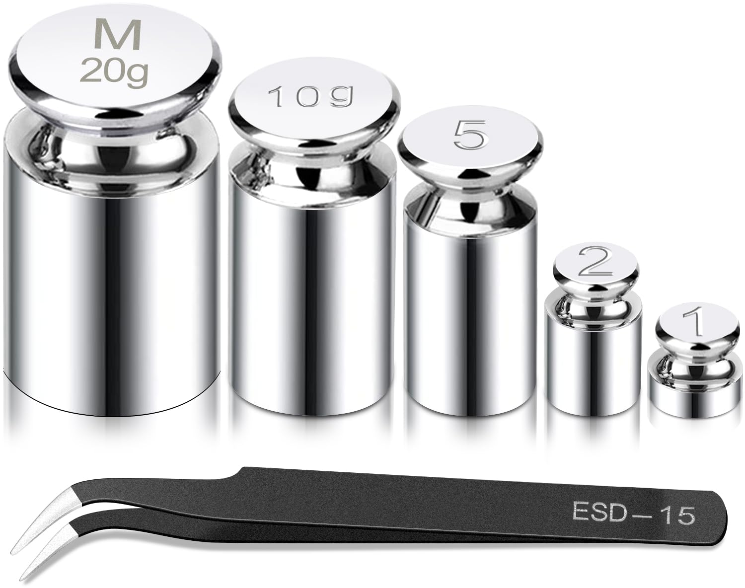 Photo 1 of Fuzion Calibration Weights 1g 2g 5g 10g 20g, Total 38g Stainless Steel Scale Calibration Weight Set, Calibration Weights for Digital Scale with Tweezers