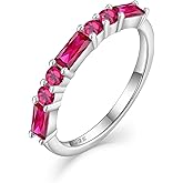 PYNZY 925 Sterling Silver Stackable Rings for Women, Square Round Birthstone Eternity Stacking Ring Band Jewelry Gifts for Her