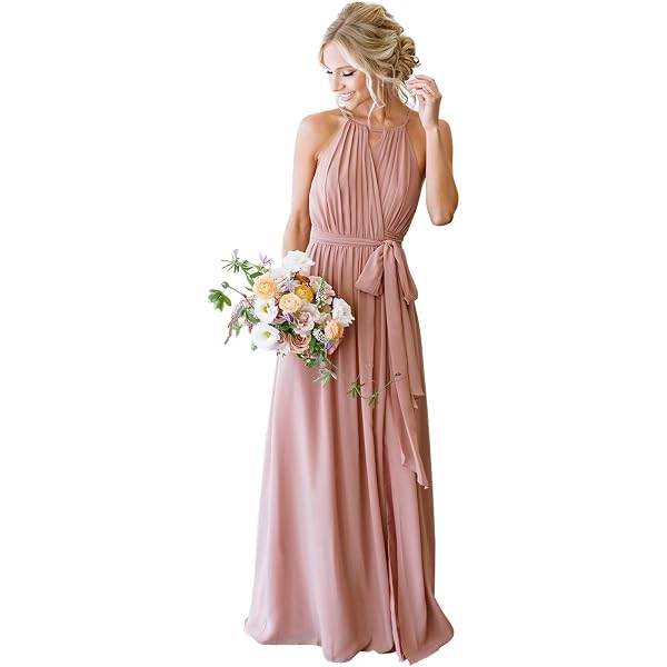 Amazon.com: Stylefun Women's Halter Chiffon Bridesmaid Dresses for Women  2026 Long A-Line Pleated Formal Dresses Elegant Evening Party Gowns  Burgundy 2026 0 : Clothing, Shoes & Jewelry