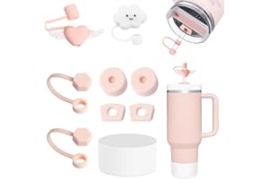 BONNECHANCE Stanley Cup Accessories Set Including 6 Pcs Silicone Spill Proof Stopper, 2 Pcs Straw Cover Cap for 9-10 mm Straws, 1 Pcs Clear Silicone Boot for Stanley Cup Stanley 40oz & 30oz Tumbler (PINK)
