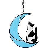 Black and White Tuxedo Cat Memorial Gifts - Handmade Stained Glass Suncatcher Window Hanging, Cat Loss Sympathy Gift for Owners