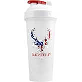 Bucked Up Perfect Shaker Bottle, 28oz, BPA-Free, Dishwasher Safe, Leak-Proof, Red White and Blue USA Flag Design