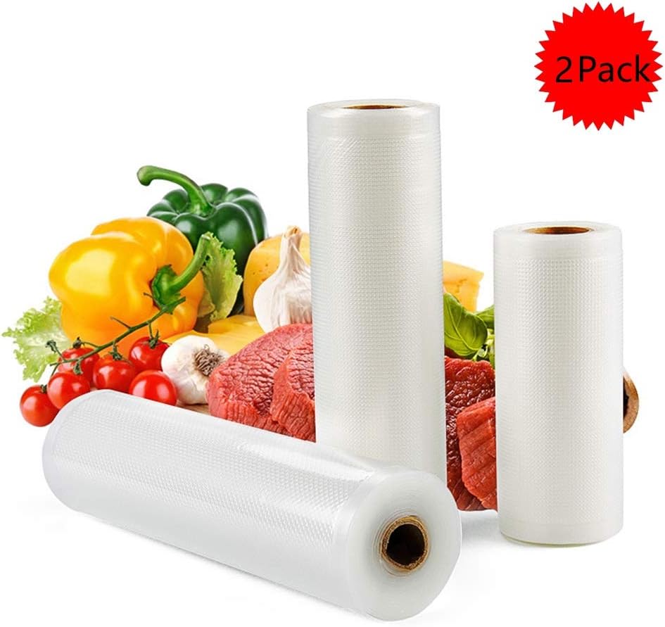 2 Rolls Vacuum Sealer Bags for Food Saver, Vacuum Sealers Duty Commercial, BPA Free, Puncture Prevention,Meal Prep or Sous Vide, Cut to Size Storage Bag (25cm*500cm)