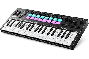 Donner STARRYKEY-37 PLAY MIDI Keyboard Controller, 37 Key Portable MIDI Controller with 128 Build-in Voices, 16 Drum Pads, Arpeggio, Sequencer, USB/Wireless Connection, 4 DAW Software & 40 Courses