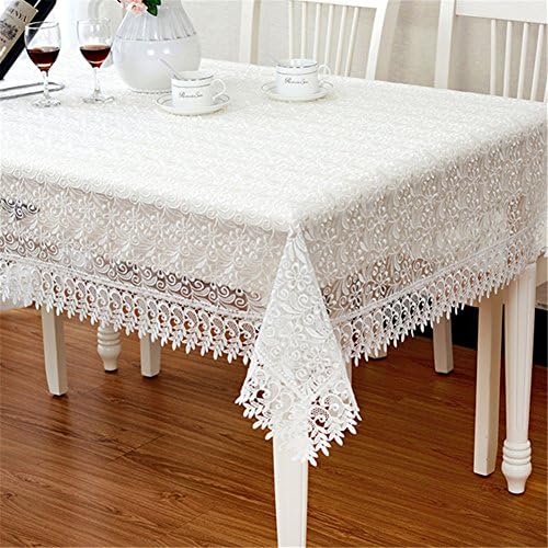 TaiXiuHome Modern Minimalist European Pastoral Style Translucent Lace Embroidery Tablecloth Multiple Uses Top Decoration White Rectangle Approx 51x72 inch (130x180cm)