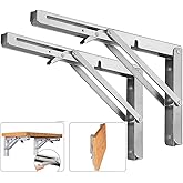 Folding Shelf Brackets, Max Load 300 lb, Heavy Duty Stainless Steel Collapsible Wall Mounted Shelf Brackets for Table, Space