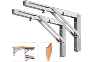 ANDICEQY Folding Shelf Brackets, Max Load 300 lb, Heavy Duty Stainless Steel Collapsible Wall Mounted Shelf Brackets for Table, Space Saving DIY Bracket, Pack of 2 (10 Inch)