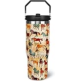Jizrecly 30 oz Horse Tumbler With Handle and Straw, 30oz Flip Straw Tumbler Insulated Coffee Travel Mugs Cup Water Bottle Gifts for Horse Lovers Women Girls