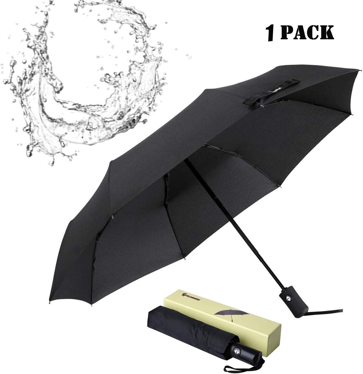 Glamore Folding Umbrella, Travel Umbrella, Windproof Compact Folding Umbrella, Compact Umbrella, Sports Golf Umbrella, Auto Open Close Umbrellas (Black-New)