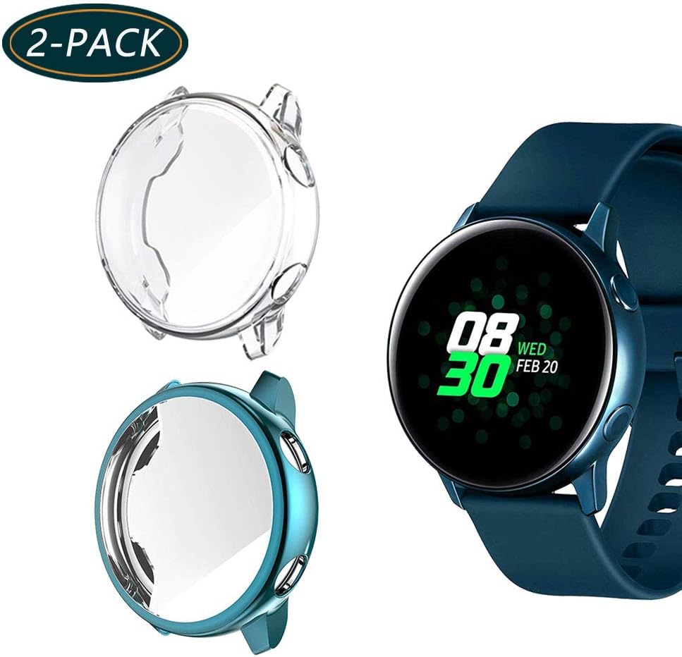 Jvchengxi for Samsung Galaxy Watch Active 1 Screen Protector, TPU Scratch-Resist Frame Protective Cover Shell Full Coverage Clear Case for Samsung Galaxy Watch Active 40mm (Blue/Clear)