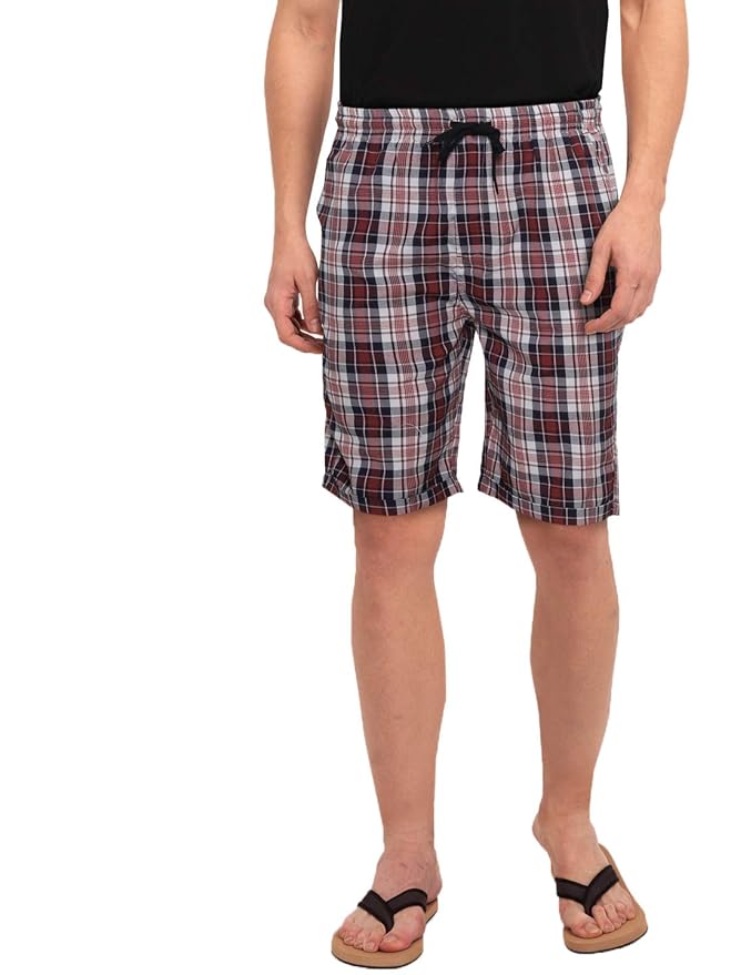 Buy Bare Denim Checkered Shorts for Men, (Red, M) at Amazon.in