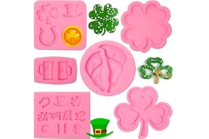 XCAKE LCOOK St Patrick's Day Silicone Fondant Molds 6 Pcs, Shamrock Four Leaf Clover Chocolate Molds, Irish Hat Calla Lily Flower Candy Baking Molds for Cake Decoration Cupcake Topper Resin