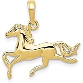 10k Yellow Gold Running Stallion Pendant for Women or Unisex Wearers, Wild Horse Charm Necklace, Equestrian Jewelry with Symbolic Horse Motif, Country Western Nature Inspired Gold Accessory