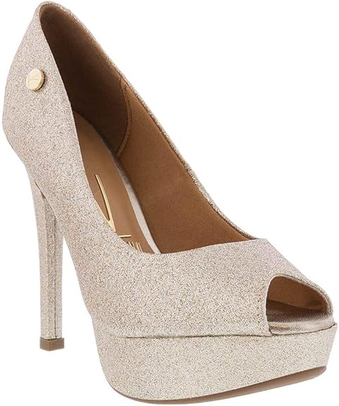 peep toe vizzano salto fino meia pata glitter dourado