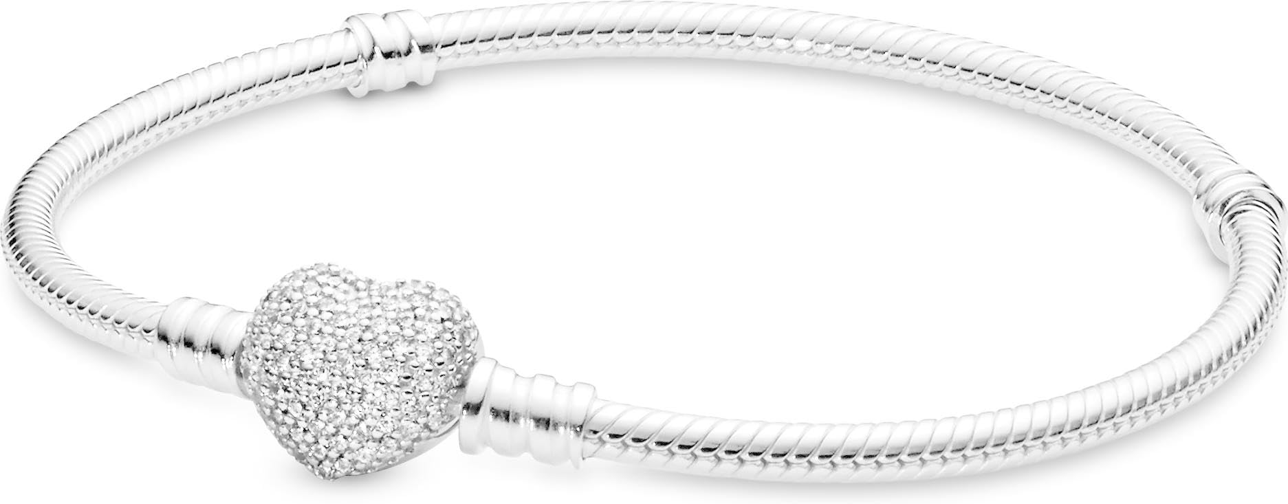 Pandora Icons Silver bracelet with heart-shaped clasp and cubic zirconia, 16