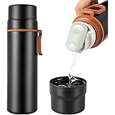 Insulated Water Bottle-Stainless Steel Vacuum Coffee Cup with Handle,Flask Double Walled Sport Travel Mug with Leakproof Lid,Keep Hot & Cold 12 Hours BPA Free 15oz(Black)