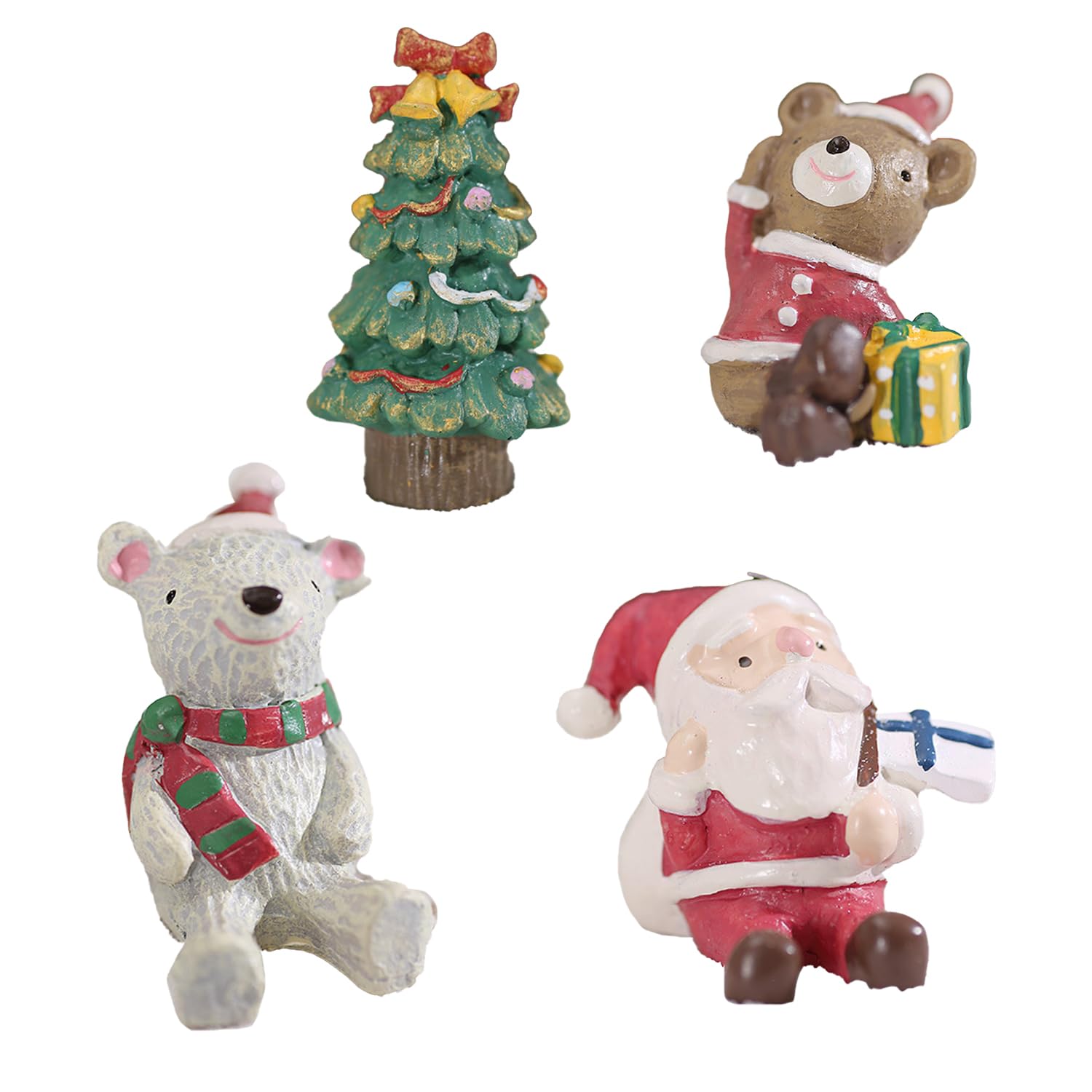 MFUOE 4Pieces Christmas Aquarium Ornaments Bear Santa Claus Polar Bear Xmas Tree Figurines Micro Landscape Create Festive Atmosphere Decoration for Fish Tank Potted Plant