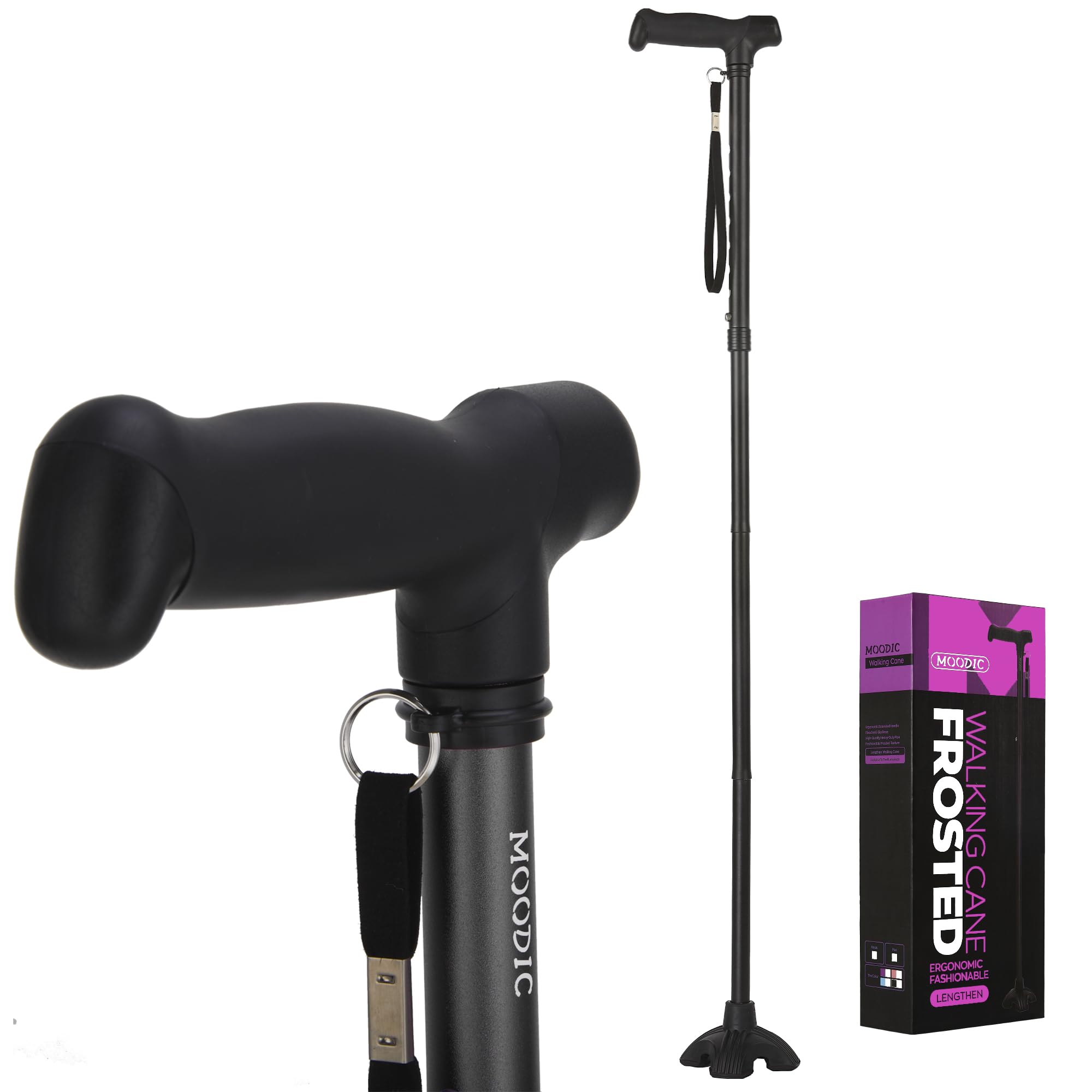 Photo 1 of MOODIC Walking Cane for Men and Women, Extended Handle; Solid Base; Foldable; Adjustable Heights; Lightweight; Heavy-Duty Canes for Seniors (Black)