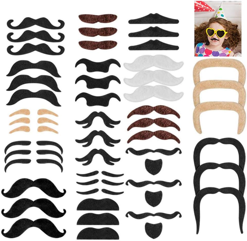 nuluxi Novelty Self Adhesive Fake Moustache Self Adhesive Beard Set Self Adhesive Fake Beards Decorations Supplies for Fiesta Party Masquerade Party Photo Props and Performance (16