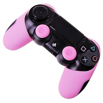 PS4 Silikon-Schutzhüllen für Playstation 4 x 1 + Daumen Griffe, 2 Stück rosa Pink