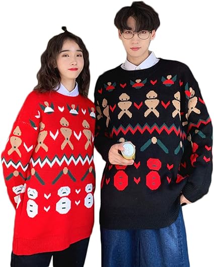 Amazon August Gesang ニットセーター ペアルック 冬 セーター レディース 秋冬 クリスマス風 セーター メンズ 厚手 可愛い 誕生日 ギフト 仮装 カップルセーター トップス 大きいサイズ ご夫婦 結婚 新年祝い プレゼント セーター 通販