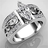 SixTwo 925 Sterling Silver Shiny Full Diamond Hollow Flower Special Marquise Cut Cubic Zirconia Halo Ring Dazzling CZ Diamond Eternity Engagement Wedding Band Ring for Women ST.216 (6)