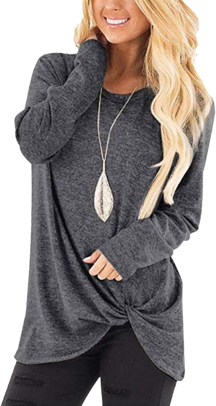 Women's Comfy Casual Twist Knot Tunics Tops Blouses Tshirts