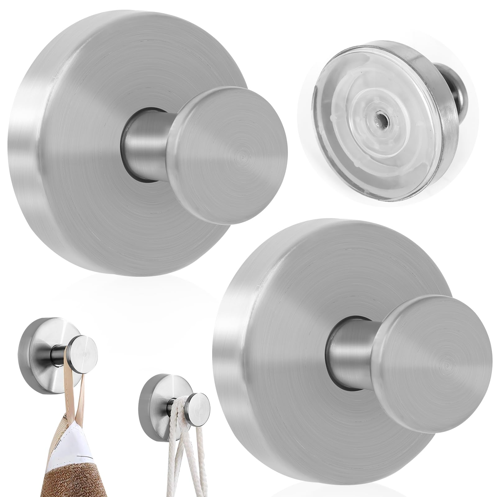 2 Pcs Metal Suction Cup Hooks, Bathroom Vacuum Suction Hooks Heavy Duty for Tower, Stainless Steel Suctions Cup Hanger Shower Hook, No-Drilling Suction Hooks for Tower (Silver)