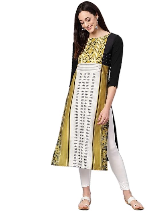 Crepe Digital Printed Kurti(VPK1626A_Yellow_Free Size)