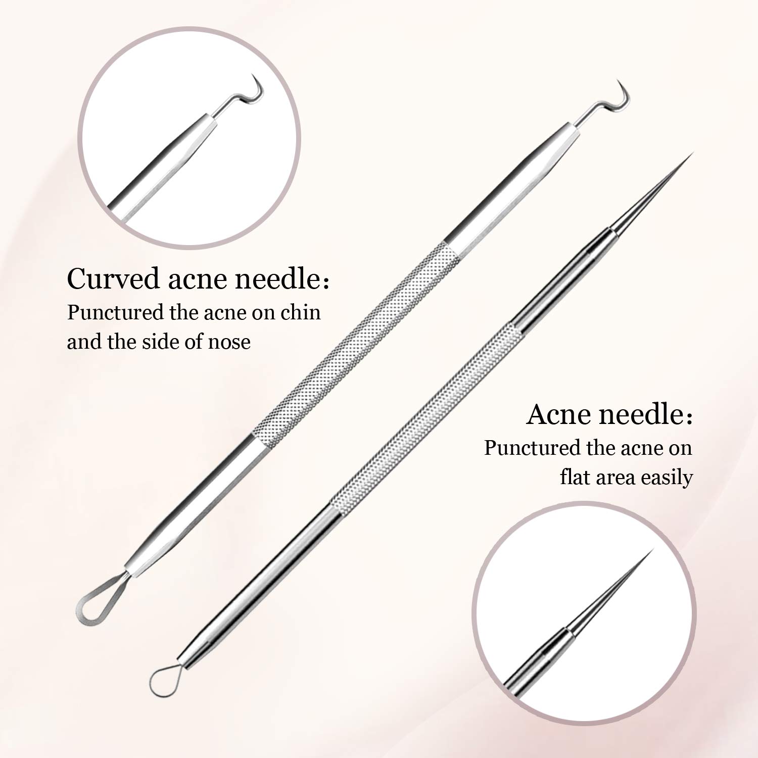 LUBEAU Blackhead Remover Tool Pimple Popper Acne Pimple Comedone Extractor Spot Remover Tool for Whitehead Blemish Zit, Facial Care Skin Protect with Leather Case and Mirror (6 pcs)