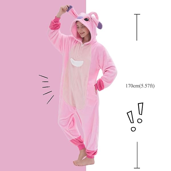 GONAAP UNISEX ADULT PINK ONESIE PAJAMAS ANIMAL ONE PIECE HALLOWEEN COSTUME COSPLAY SLEEPWEAR (PINK, LARGE)