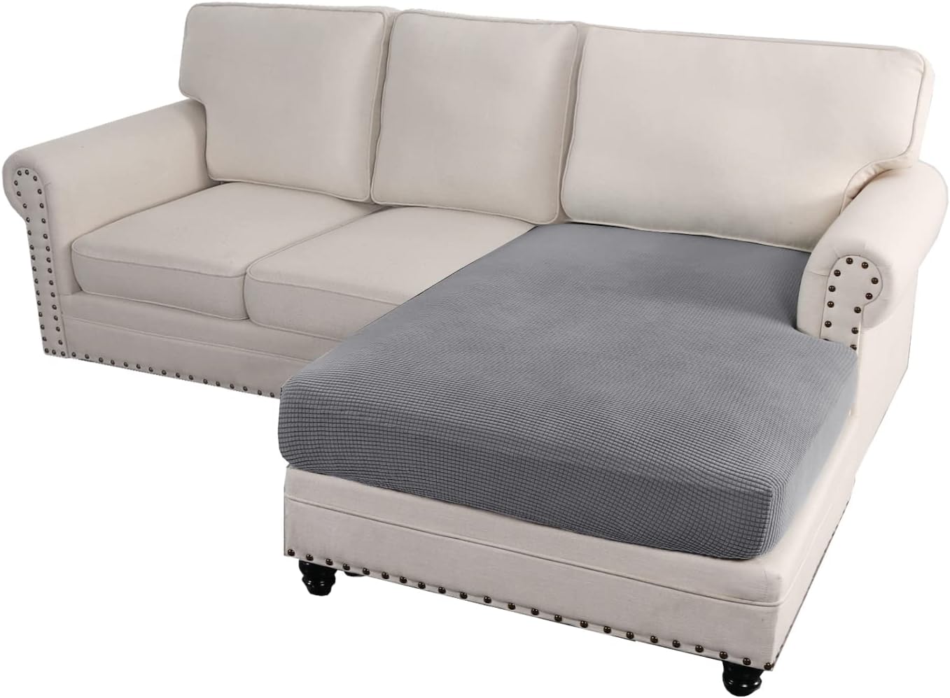 Slipcovers - H.VERSAILTEX Sectional Couch Covers 1 Piece Chaise Slipcover L Shape Separate Cushion Couch Chaise Cover for Both Left/Right Sectional Couch, Dove