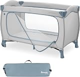 hauck Travel Cot Sleep N Play GO PLUS Blue with Wheels XL Zip Bag view 1
