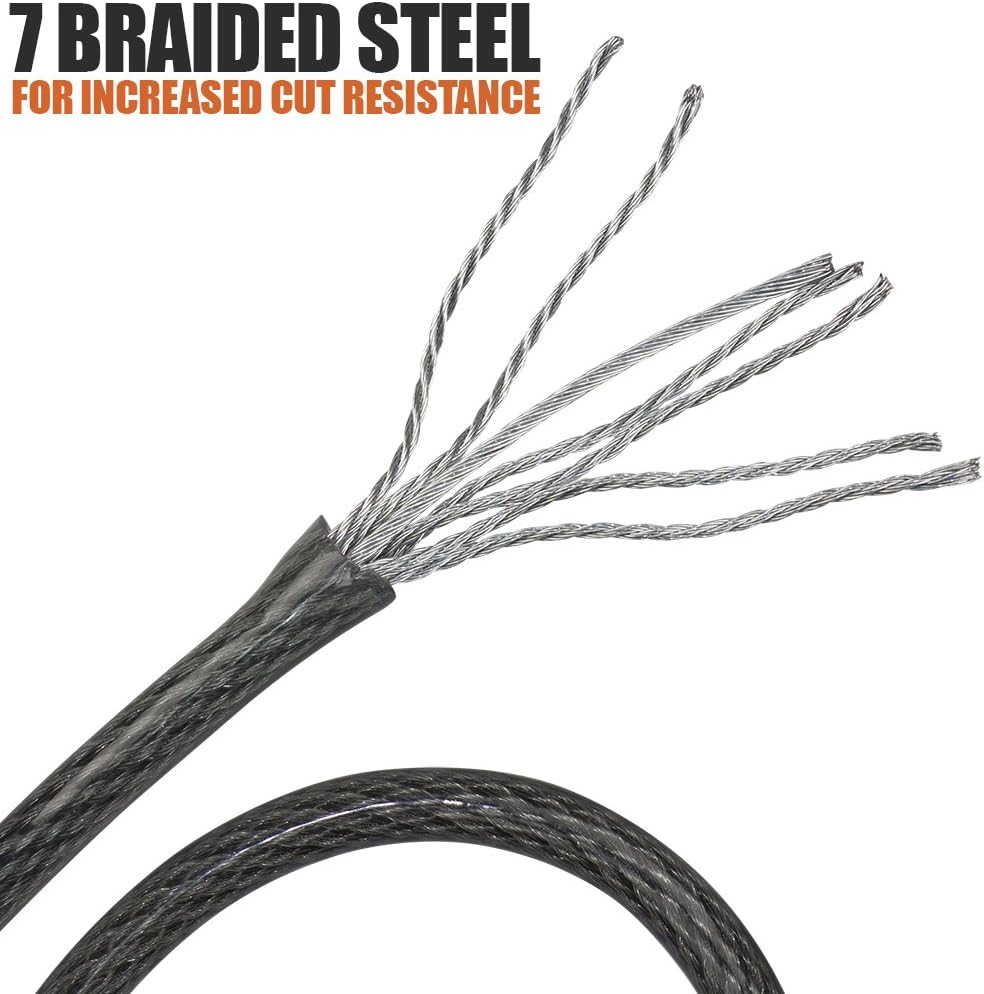 BV 30FT Security Steel Cable with Loops, Braided Steel Flex Cable, Lock Cable 3/8 Inch, for U-Lock and Padlock (Set of 2): Sports & Outdoors