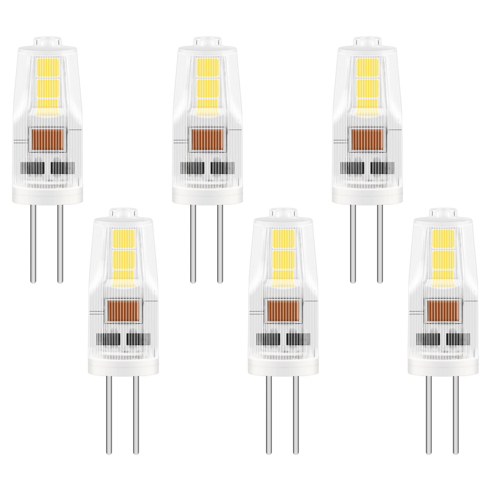 Caldarax 6 Pack G4 LED Bulbs 2W, AC/DC 12V, Equivalent to G4 20W Halogen Bulb, Cool White 6000K, 200LM, Non-Dimmable, Bi-Pin Base Energy Saving Bulb, for Home Lighting, Chandelier, Cabinet — image 1