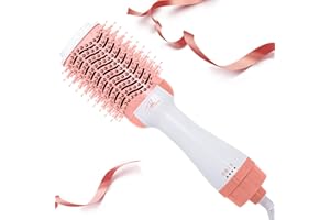 UKLISS Hot Air Brush 4 in 1 Hair Dryer Brush，One Step Hair Dryer,Styler,Volumizer,Hair Curler,Negative Ion Anti-frizz Ceramic Titanium Barrel Hot Air Brush Hair Straightener Brush Pink White
