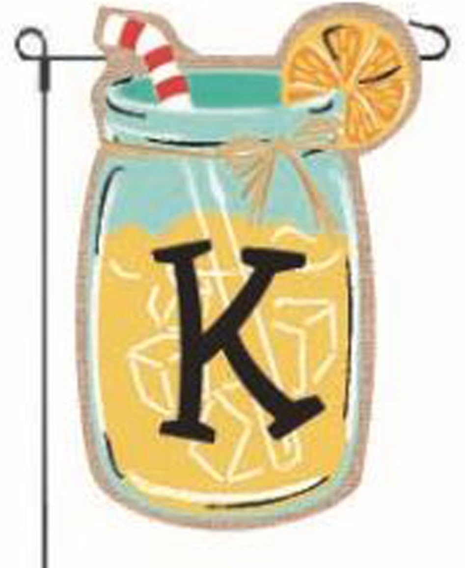 Home Garden Flags Monogram Lemonade Mason Jar Burlap Summer Garden Flag 12.5 x 18”