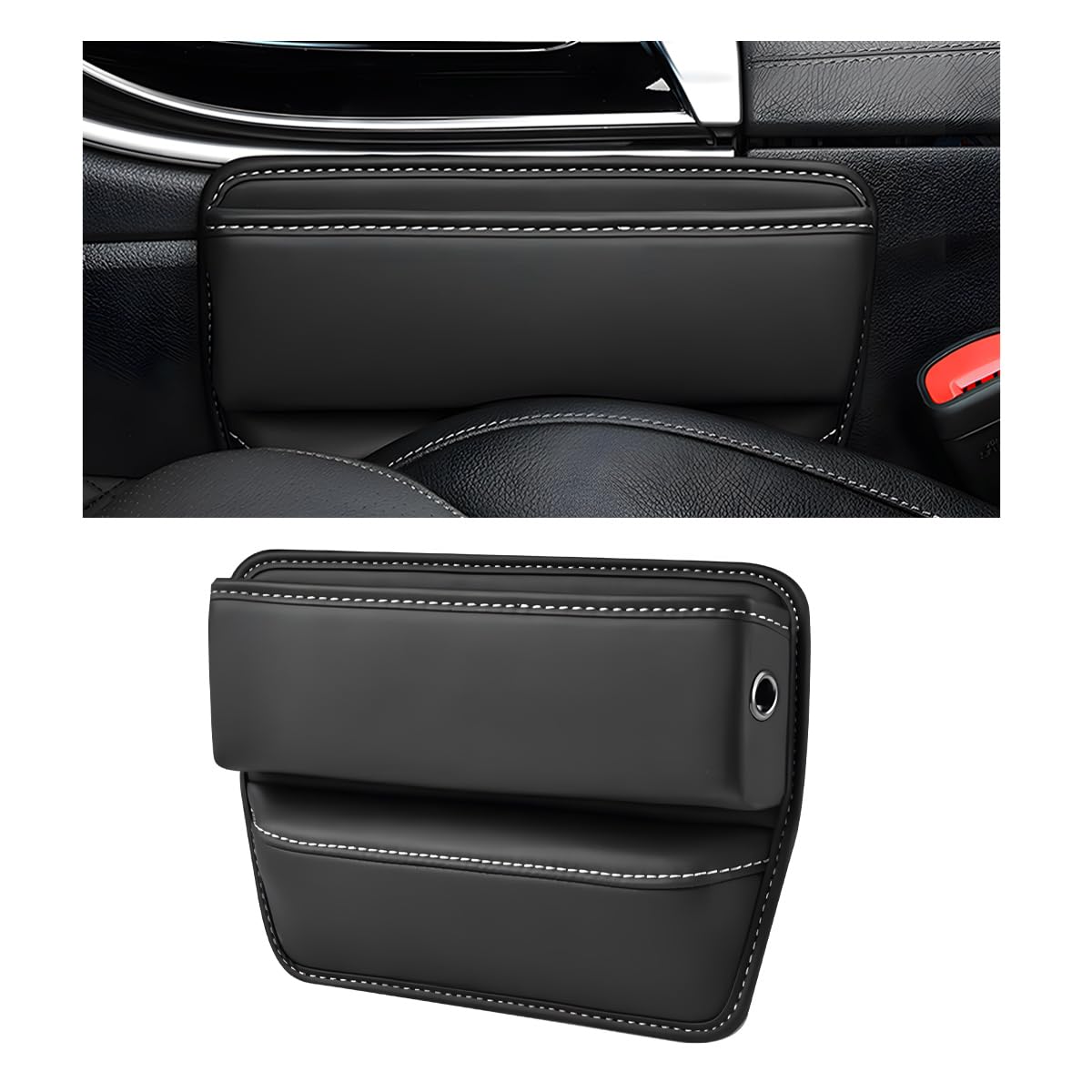 Photo 1 of povtii Car Seat Gap Organizer, Multifunctional Leather Auto Console Side Storage Box, Adjustable Seat Gap Filler Pocket Organizer for Phones Glasses Keys Cards, Car Accessories (Black)