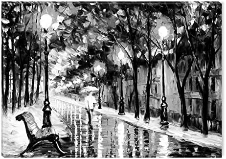 Inspirational Art Black and White Walking in the Rain Canvas Wall Art Abstract Picture Eco Light Framed Ready to Hang Artwork for Home Decoration