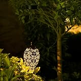 Tomshine Solar Lantern Outdoor Hanging Light Garden Decor Olive Carved Metal view 3