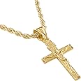 Angelus de Leon 14K Gold Style Rope Chain Cross Pendant Necklace 5MM Cross Necklace Clasp for MEN, HUSBAND Thin for Charms Miami Cuban Rope Diamond Cut Religious Crucifix