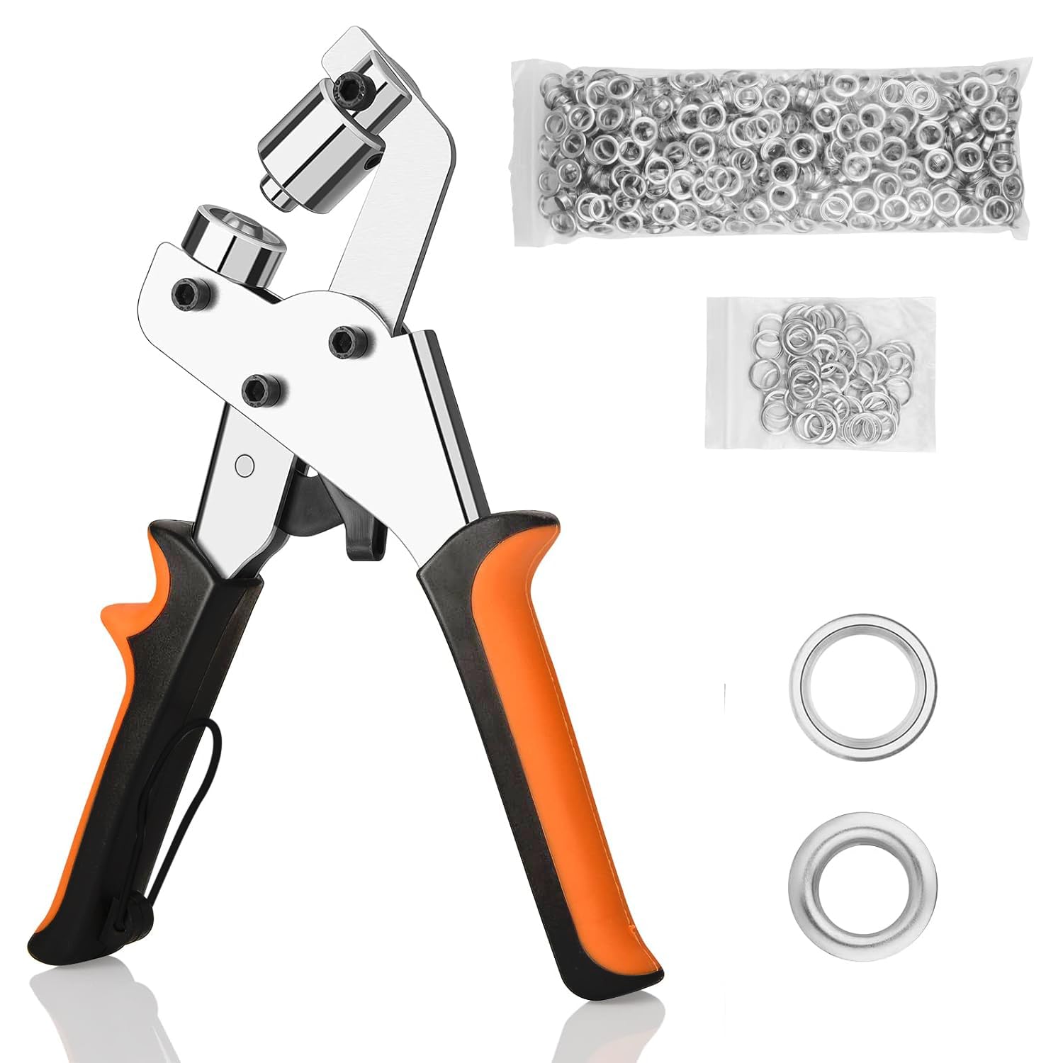 Senmai Tools Eyelet Press Set with Eyelets (300pcs 10 mm Diameter), Magnetic Eyelet Press for PVC Banners, tarpaulins, Cardboard Packaging. Professional Eyelet Presses, Eyelet Pliers, Metal Eyelets.