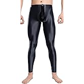 FEOYA Mens Oil Shiny Glossy Compression Pants Stretchy Nylon Smooth Bulge Pouch Leggings Tights Pants